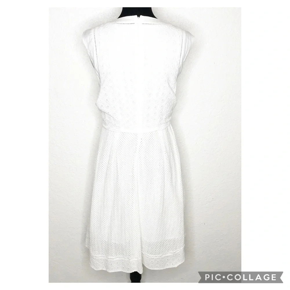 Cabi Lizzie white mixed eyelet overlay tie front dress‎ size 4 #5106
